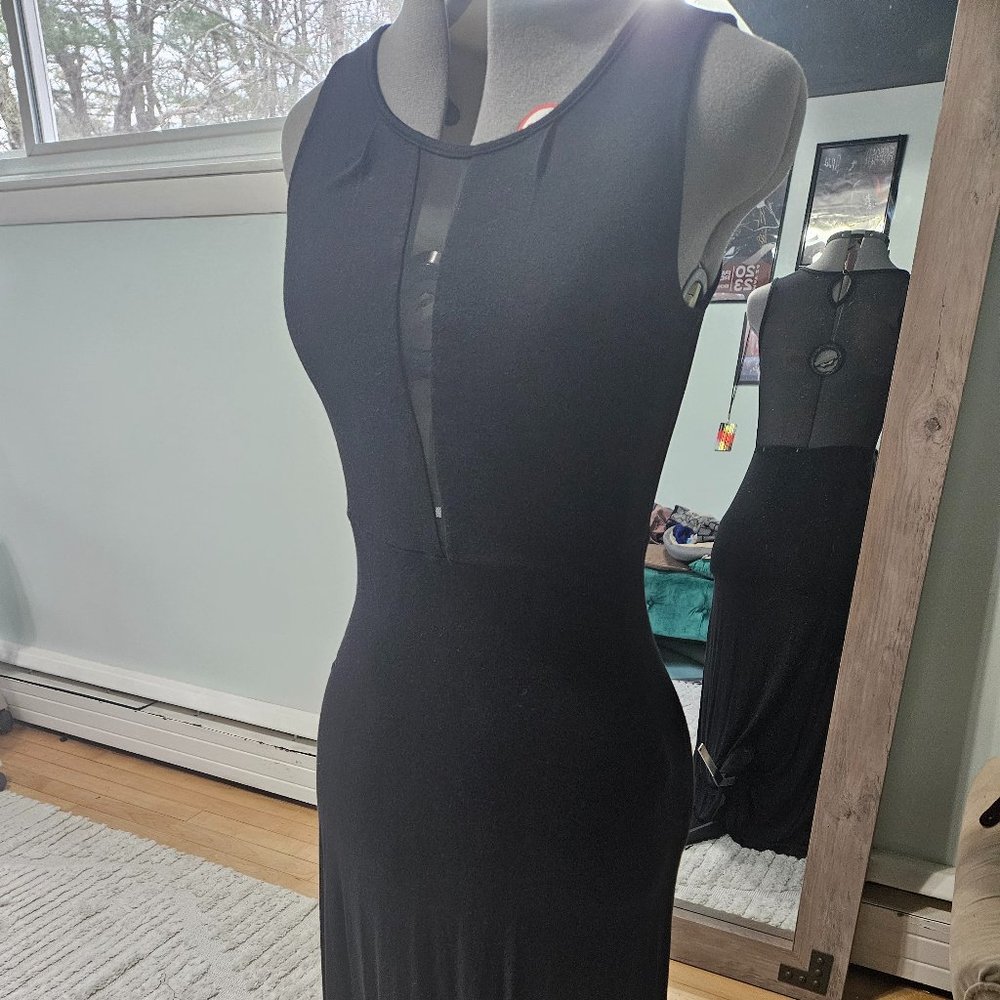 Black mesh cutout maxi dress